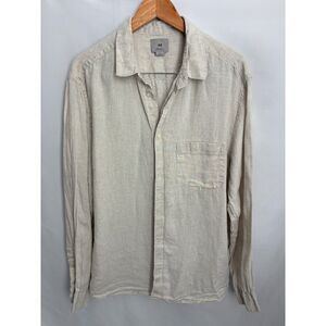 H&M Men's Long Sleeve 100% Linen Button-Up Shirt Size XL Lagenlook Natural Basic